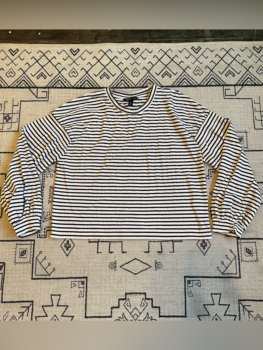 Banana Republic Black & White Striped Long-Sleeve Balloon Sleeve Top